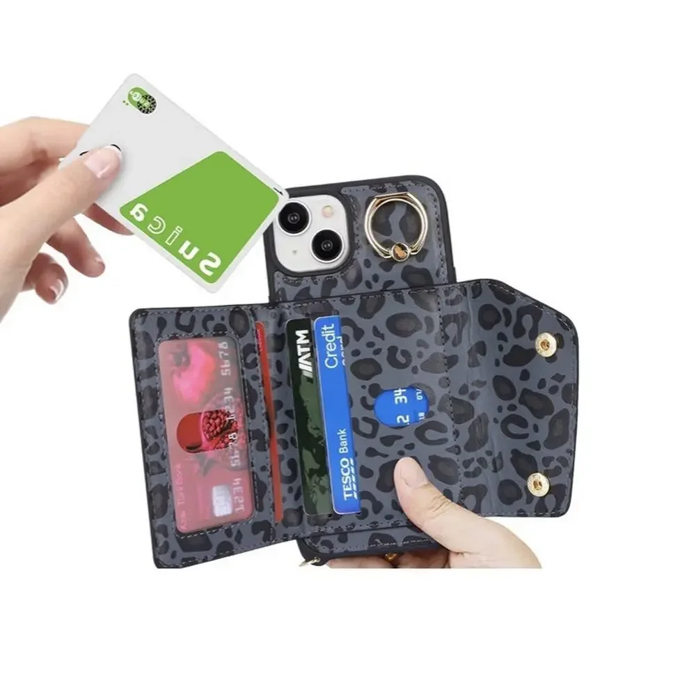 Lipvina Case for iPhone 13 with Card Holder, Crossbody Strap, Zipper Pocket